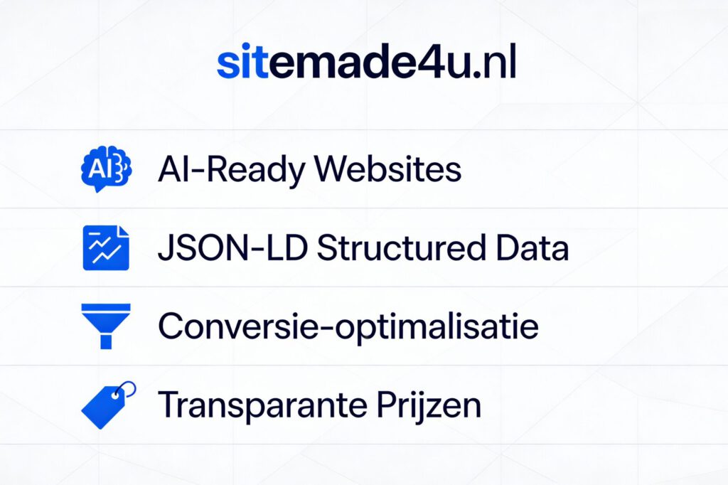 Diensten Sitemade4U met AI-ready websites, JSON-LD structured data en conversie-optimalisatie lokaal