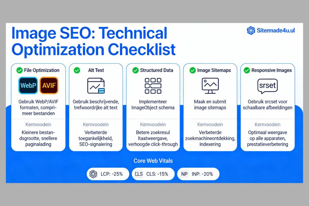 Reverse Image SEO technische optimalisatie met WebP structured data lokaal
