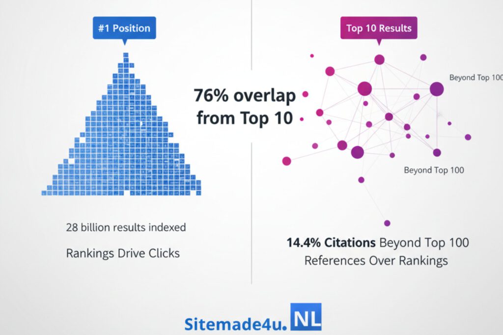 Topical bridges met AI-citations tonen verschil tussen rankings en AI-zichtbaarheid Nederland