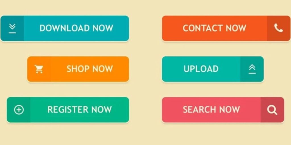 Kleurpsychologie en WCAG compliance voorbeeld van CTA knoppen met kleur, tekst en iconen