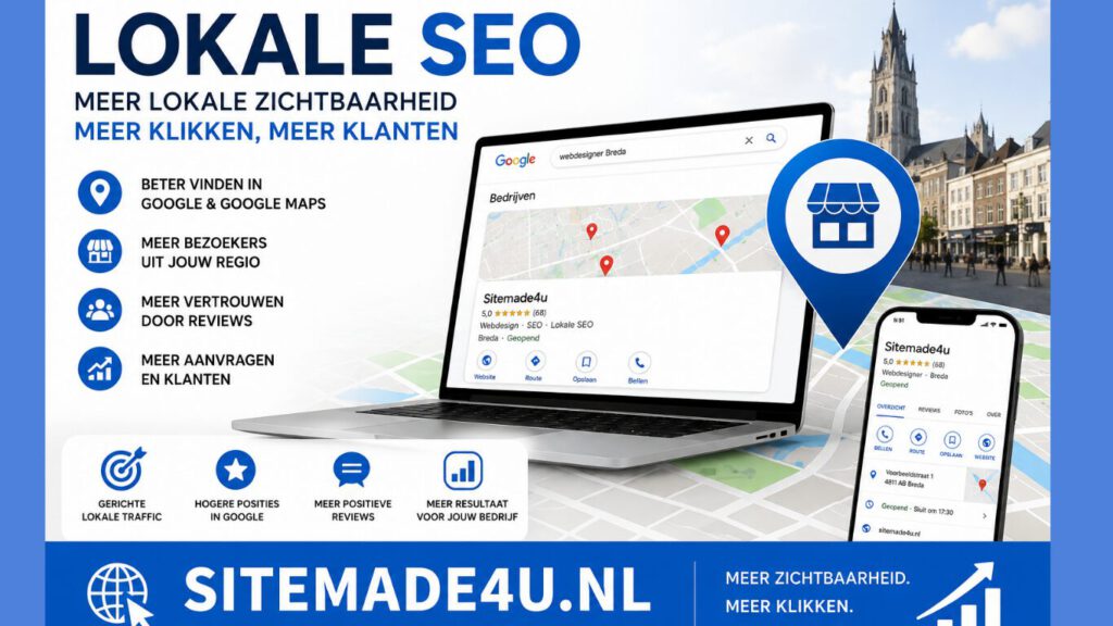 Lokale SEO met Google Bedrijfsprofiel, Google Maps, klantreviews en websiteoptimalisatie voor meer lokale zichtbaarheid door Sitemade4u.